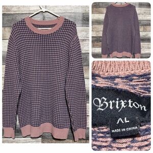 Brixton Houndstooth Plaid Sweater Men’s XL Pink Blue Pullover Cotton Blend